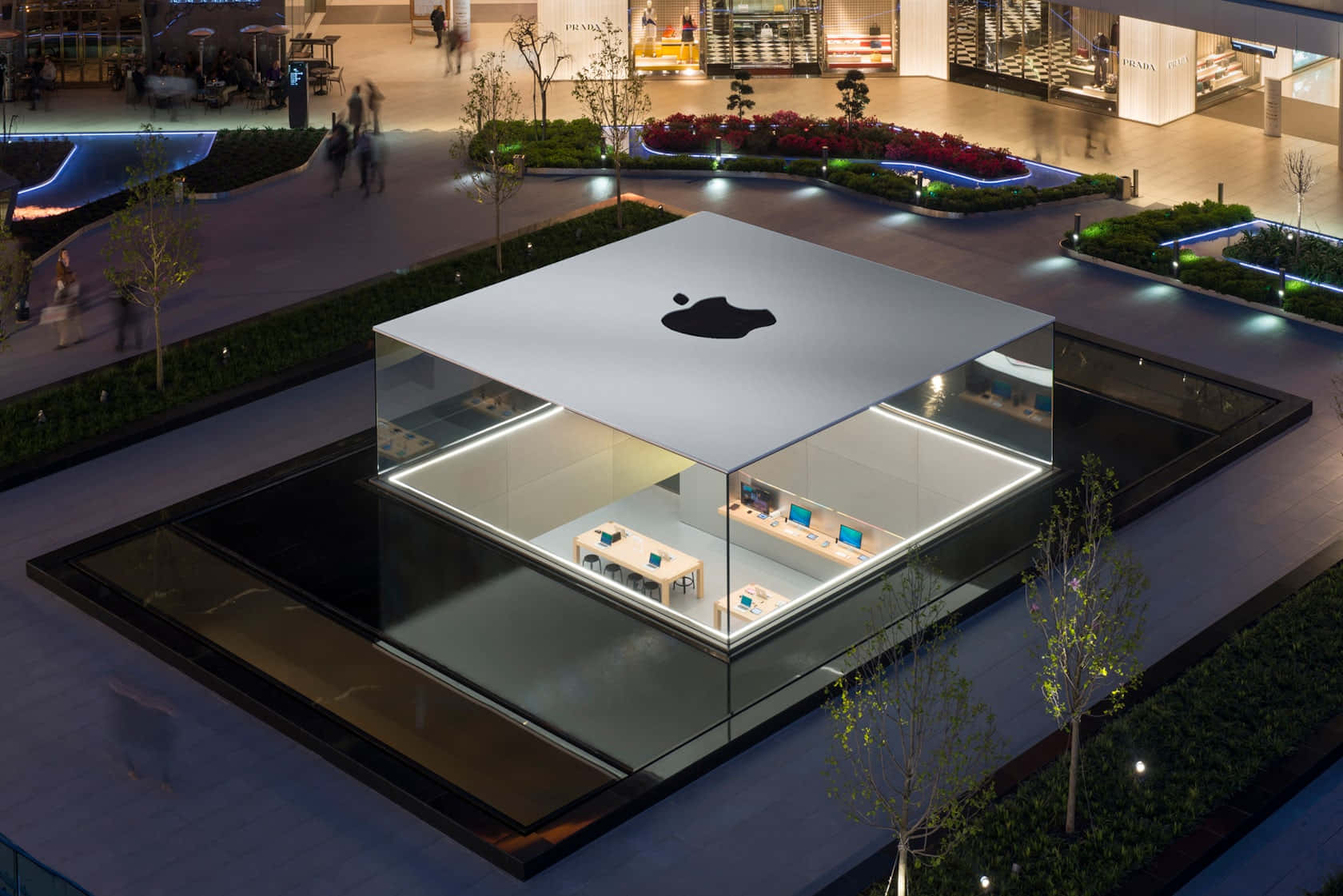 Apple Store Evening Aerial View Wallpaper