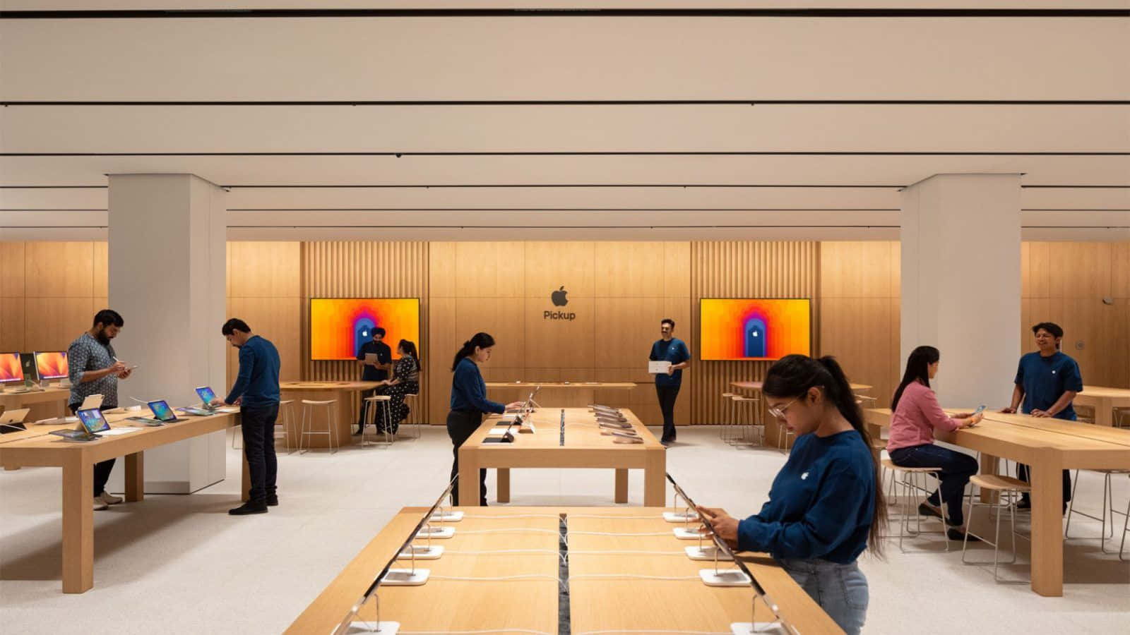 Buitenkant Van De Apple Store 's Nachts Achtergrond