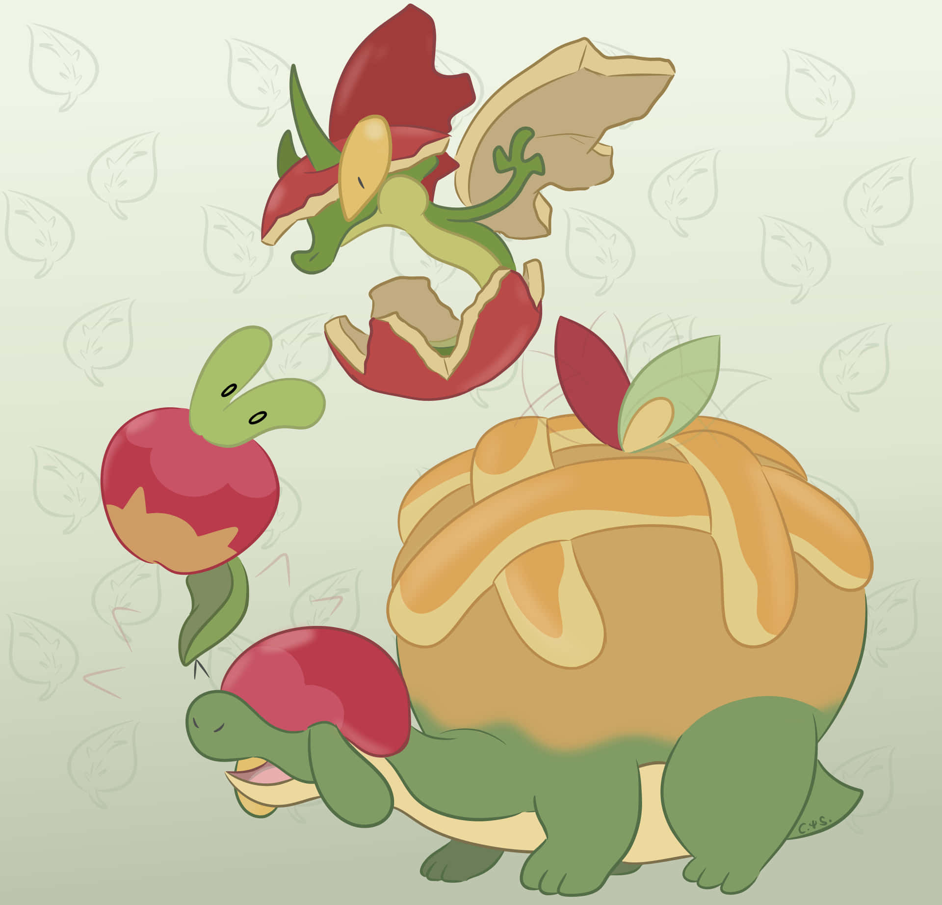 Applin With Flapple And Appletun Wallpaper