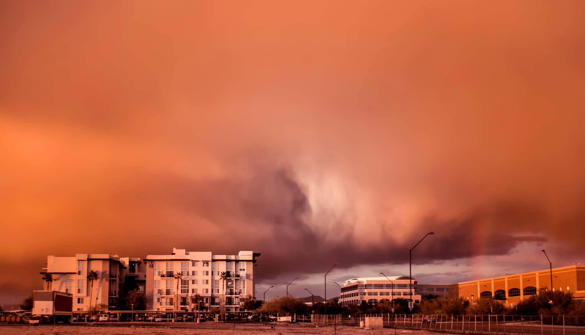 Approaching Dust Storm Over Cityscape Wallpaper