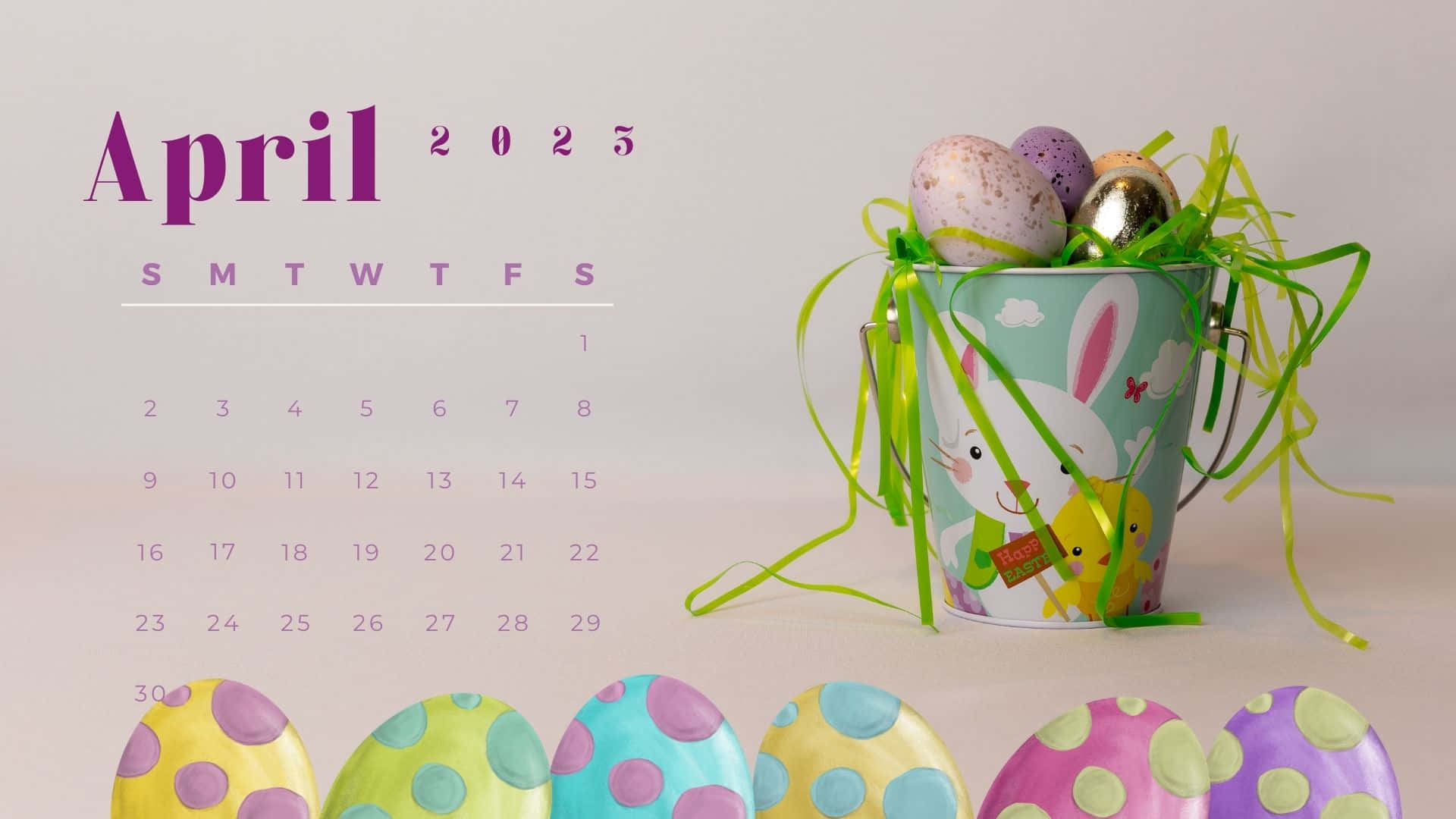 Calendariode Abril 2020 Con Huevos De Pascua Y Una Maceta. Fondo de pantalla