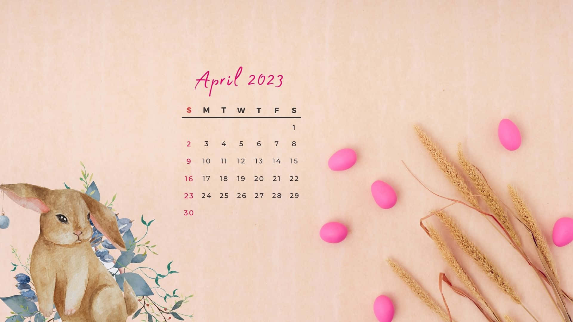 A Calendar With A Bunny And Some Flowers Wallpaper
