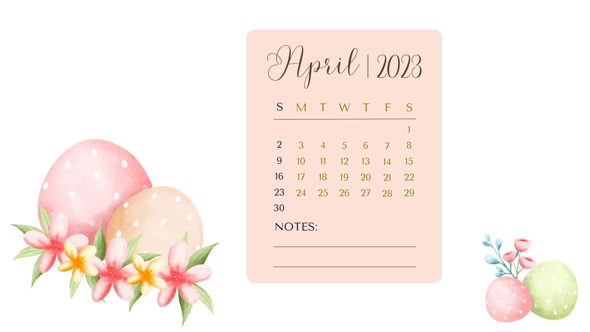 A Calendar With Easter Eggs And Flowers Wallpaper