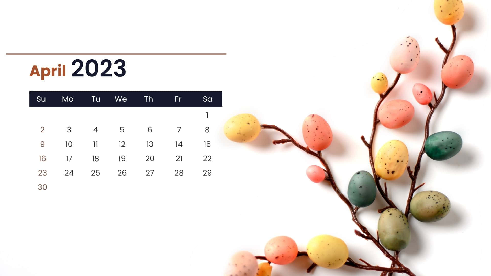 A Calendar With Colorful Eggs And Branches Wallpaper
