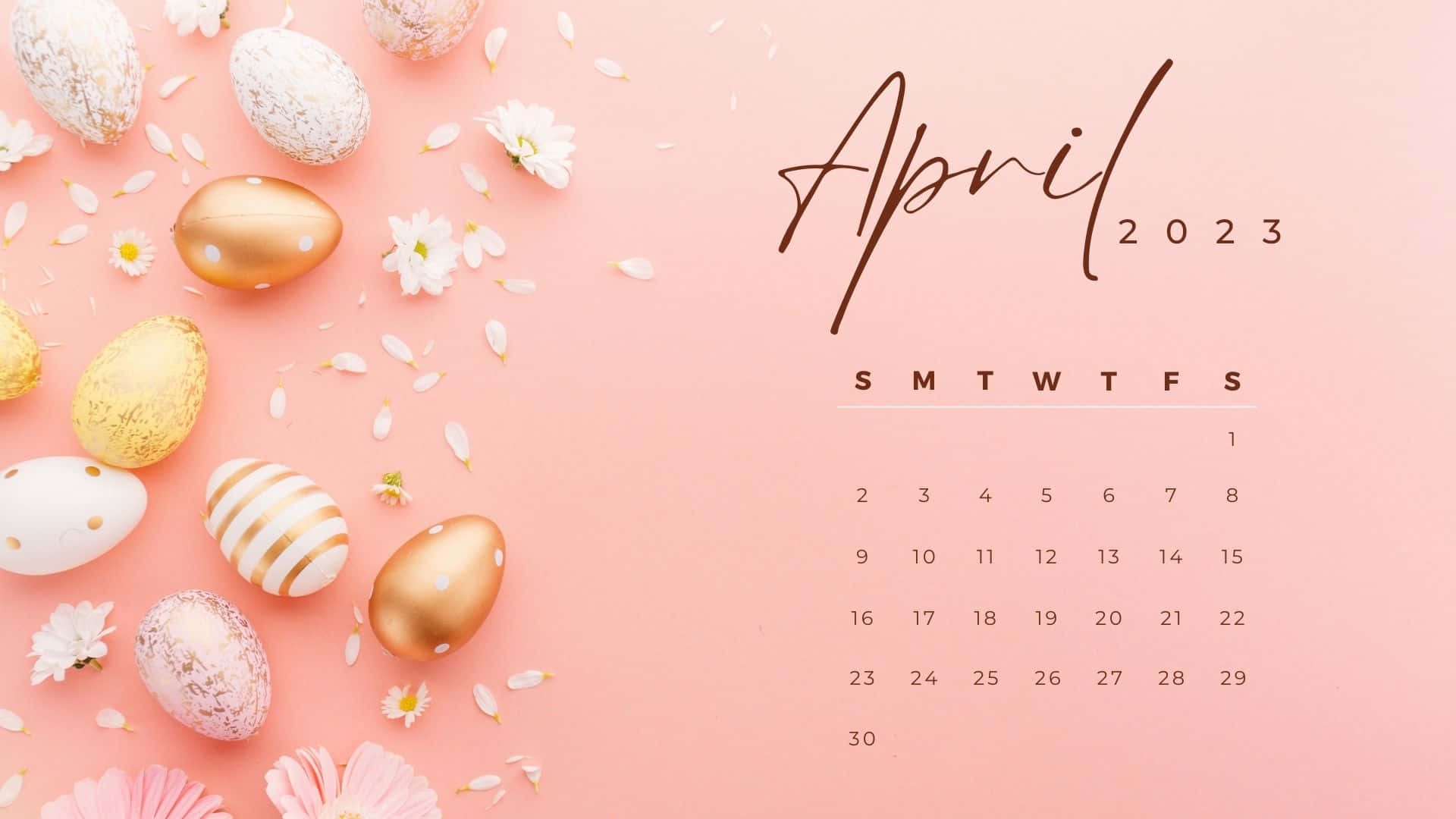 April 2020 Calendar With Easter Eggs And Flowers Wallpaper