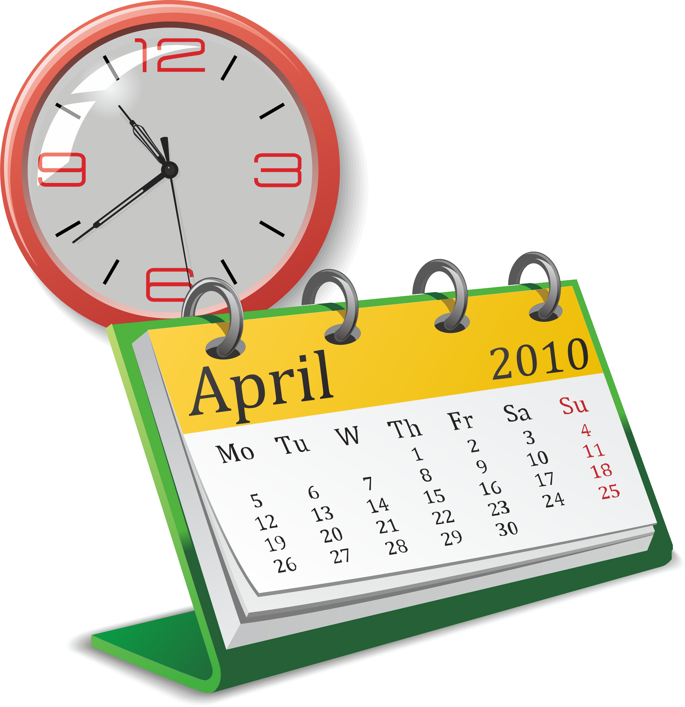 April Calendar Clock Clipart2010 PNG