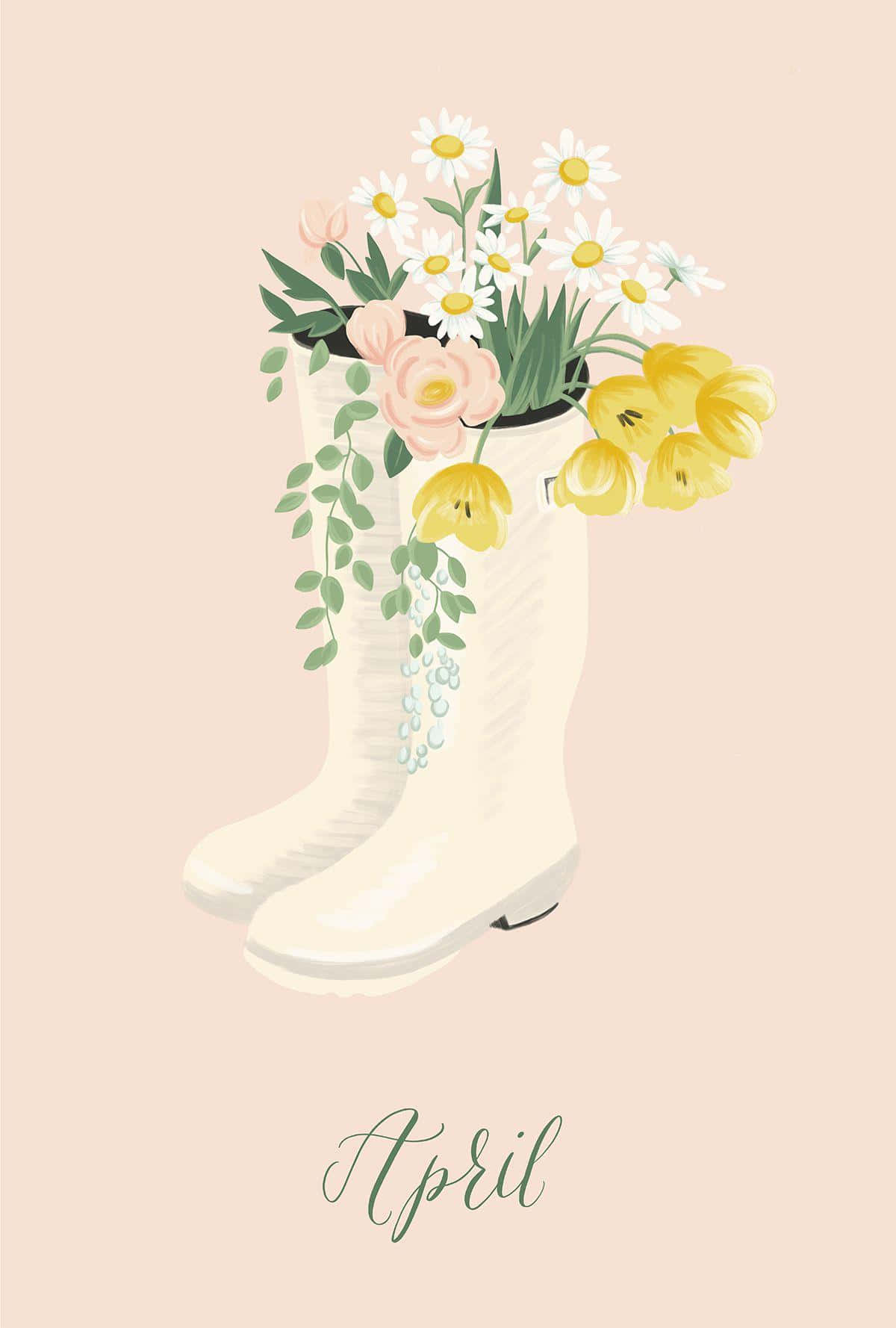 April Floral Boots Aesthetic Wallpaper