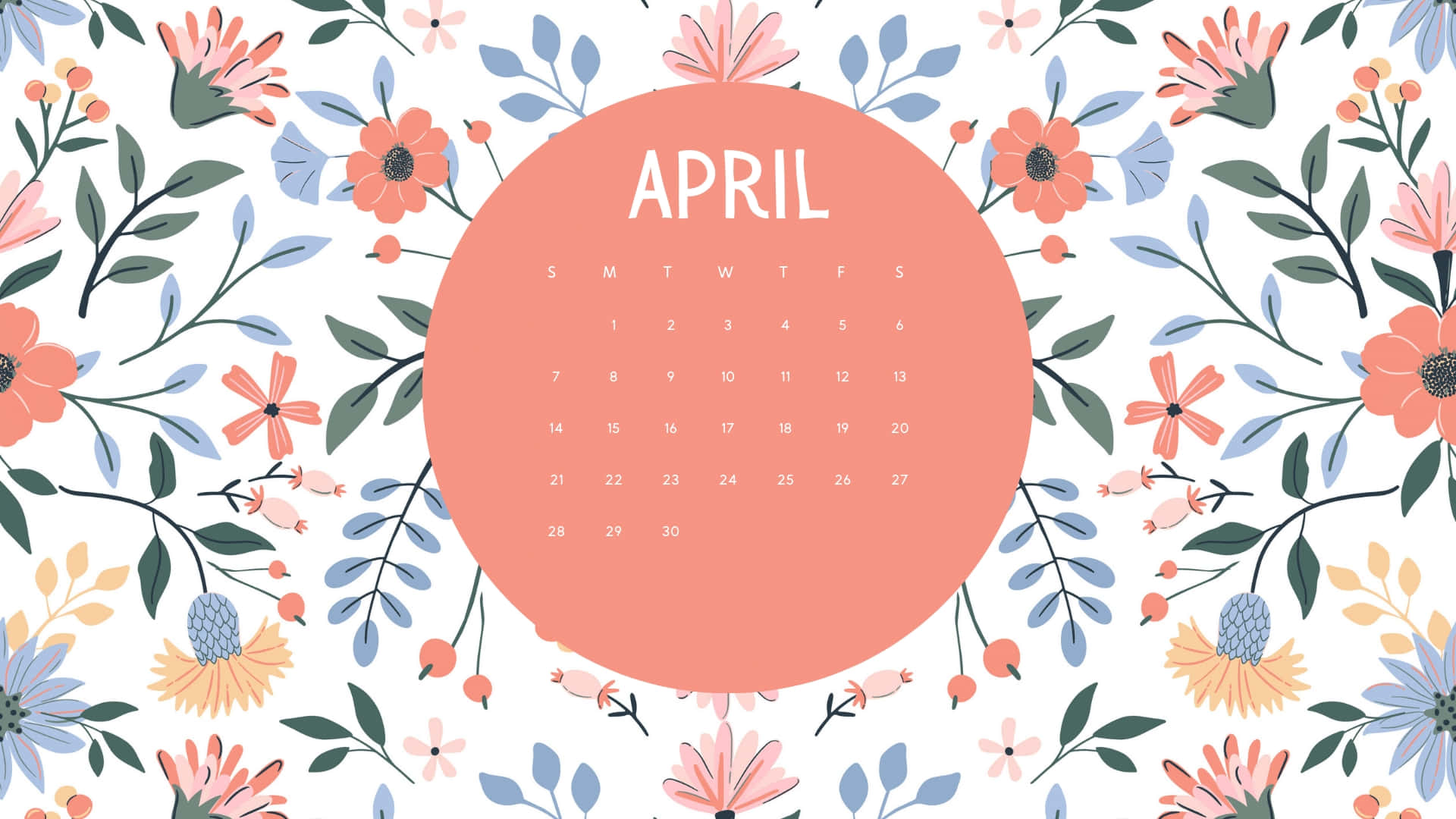 April Floral Calendar Design Wallpaper