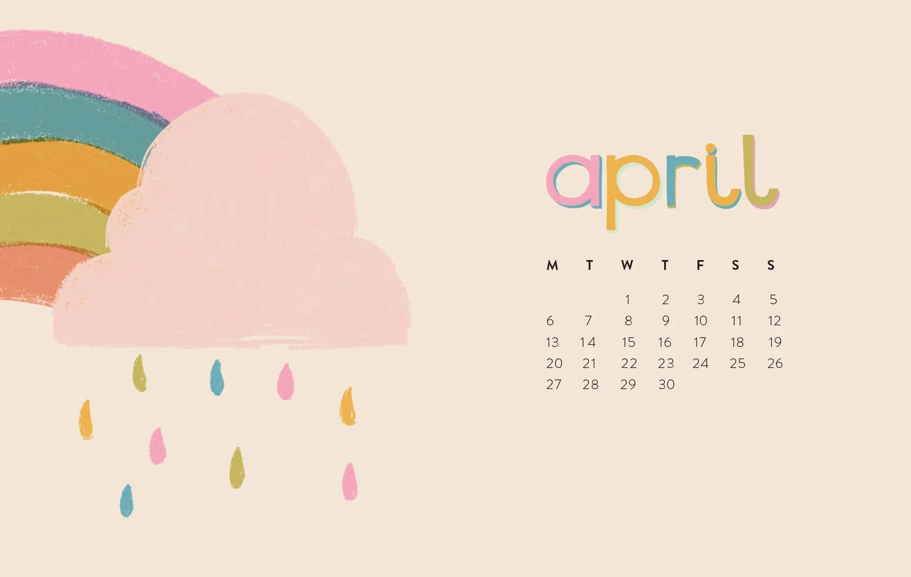 April Rainbow Cloud Calendar Wallpaper