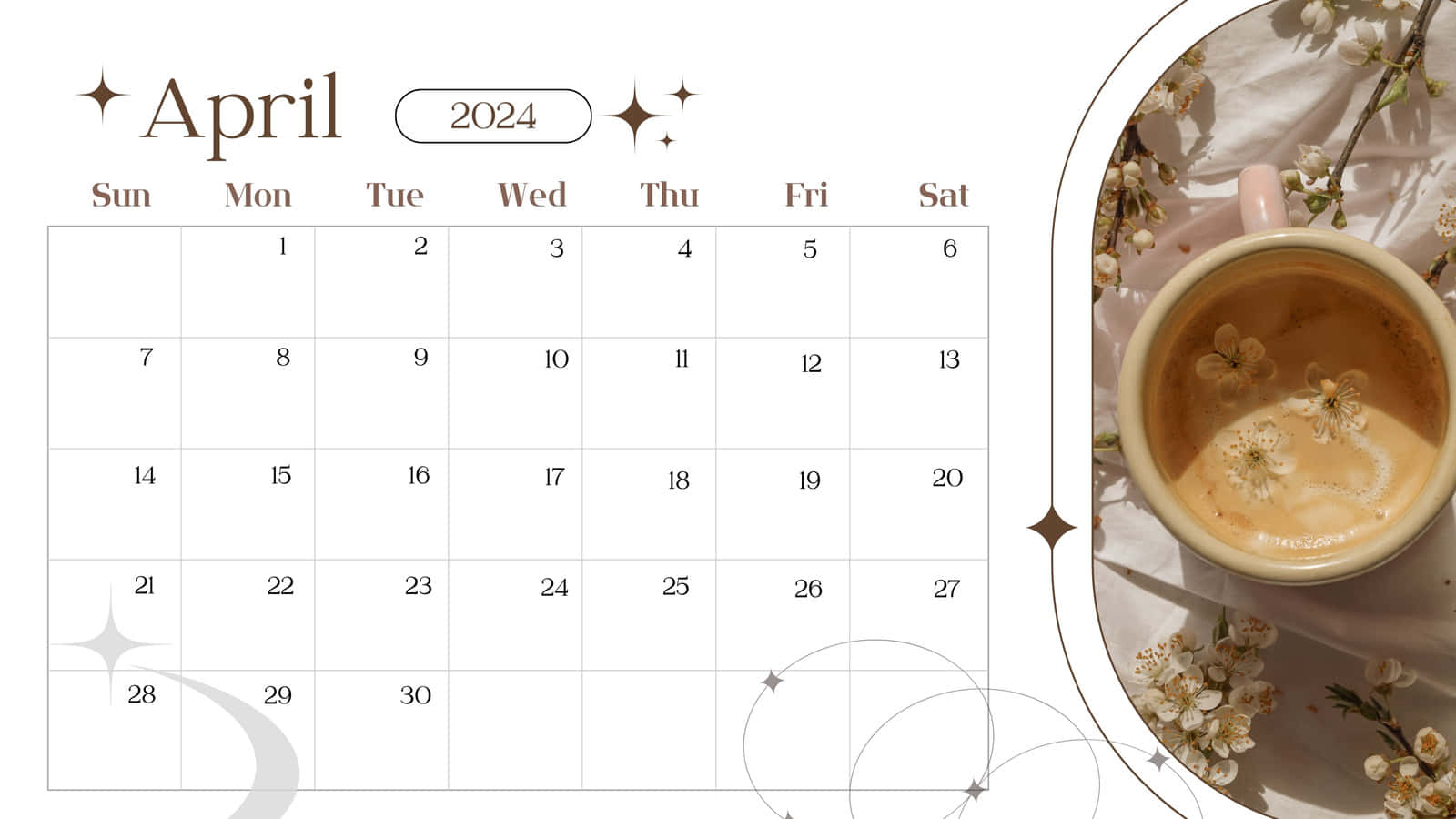 April2024 Calendar Floral Coffee Aesthetic.jpg Wallpaper