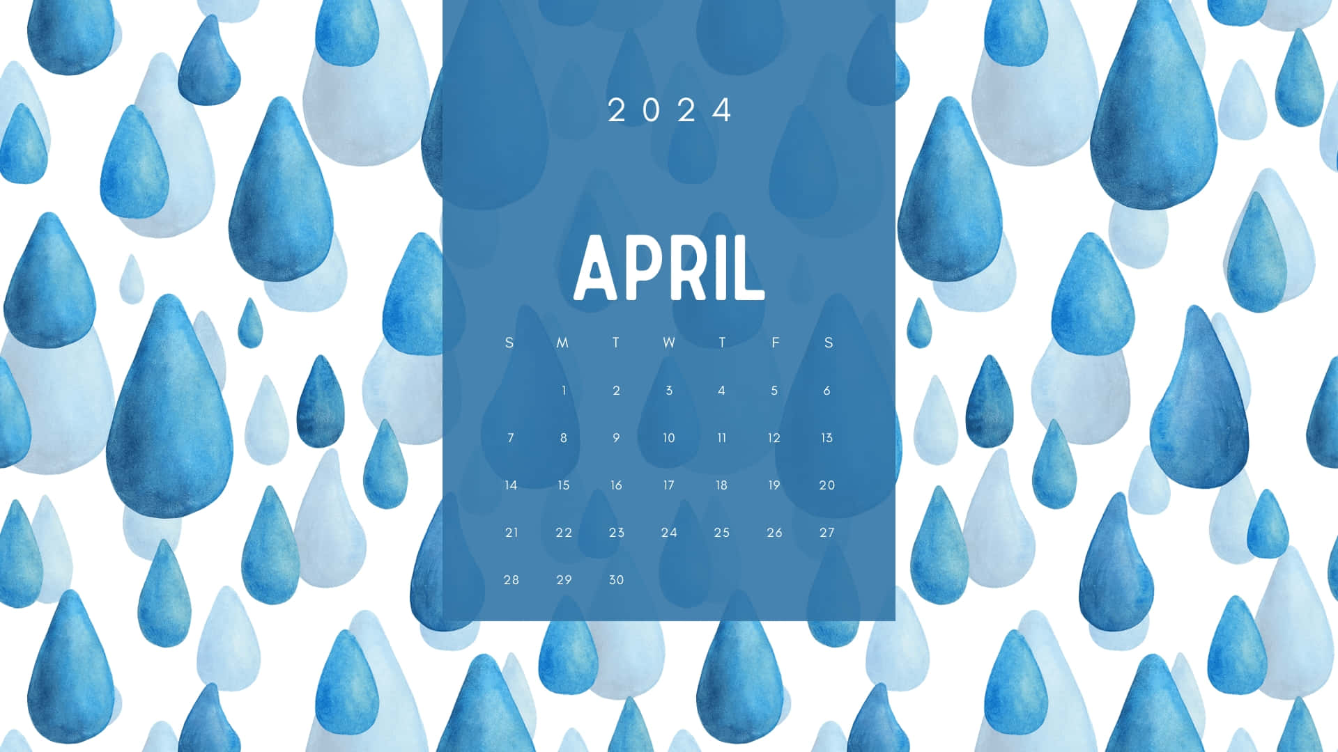 April2024 Watercolor Raindrops Calendar Wallpaper