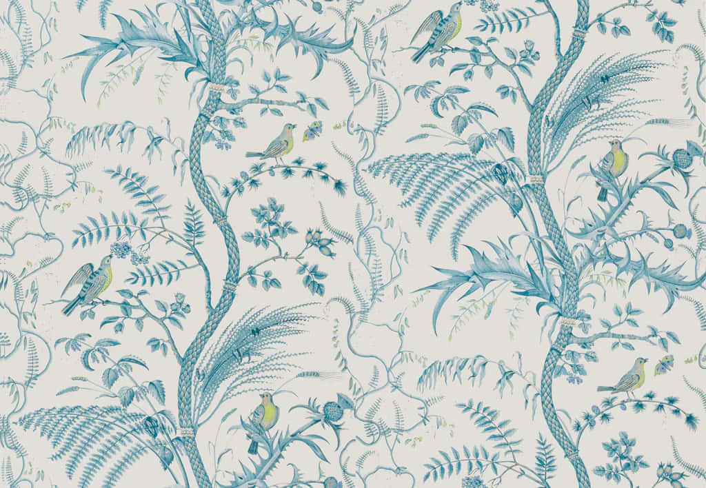 Aqua Botanical Pattern Wallpaper