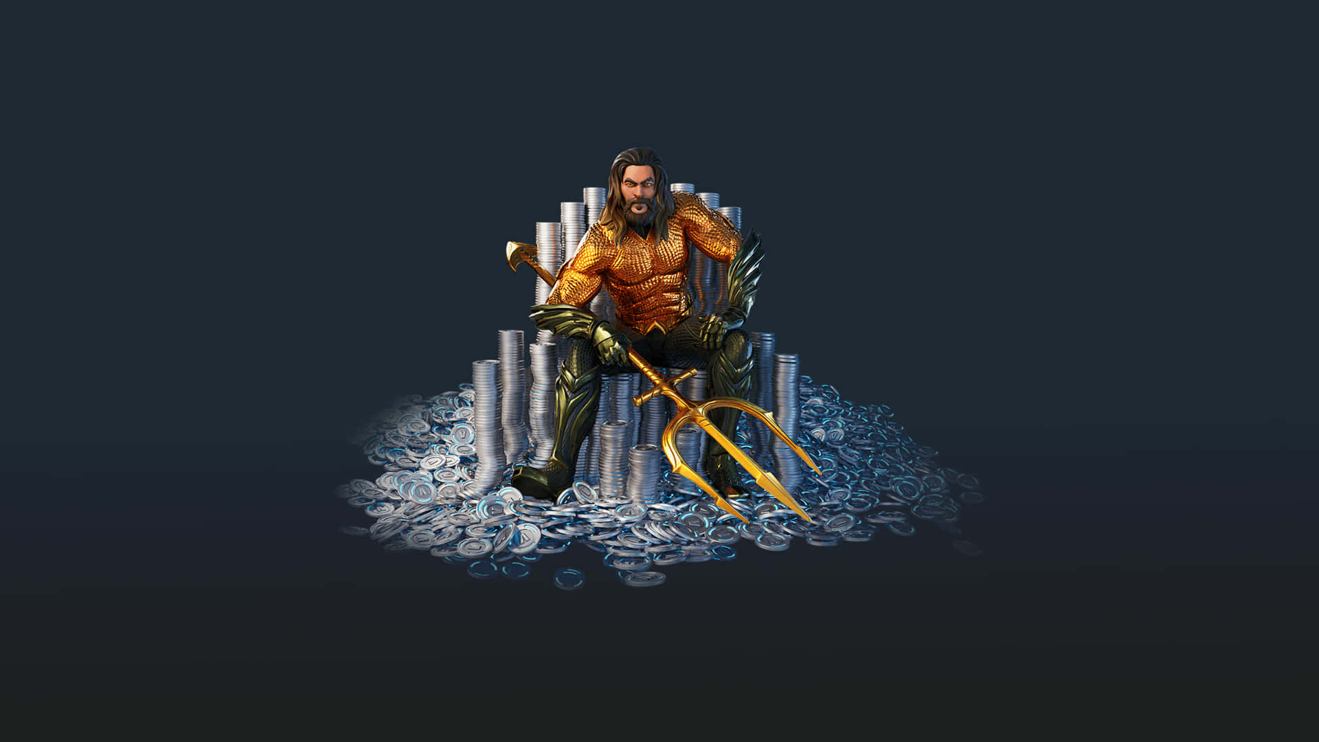 Aquaman Sitting On A Throne With Coins