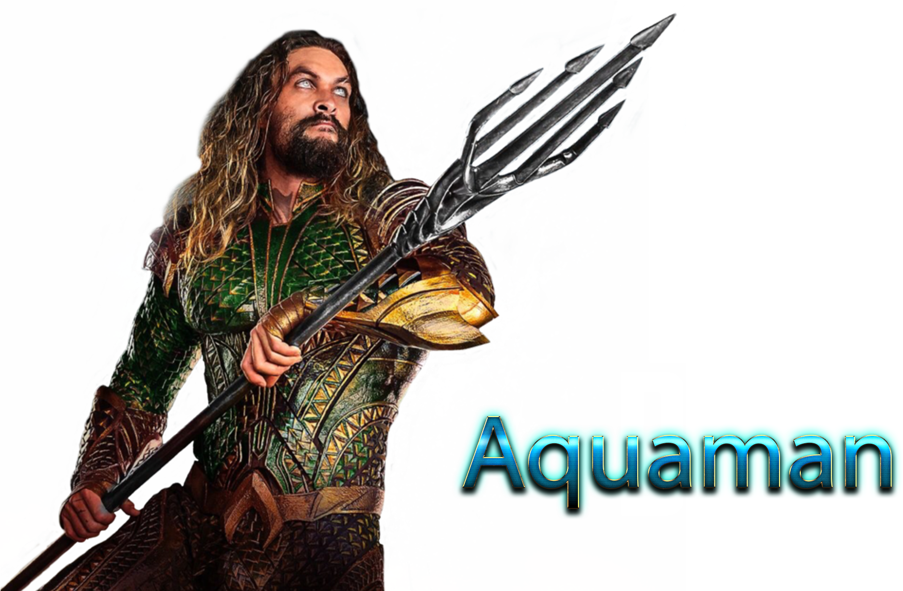 Aquaman Heroic Pose With Trident PNG
