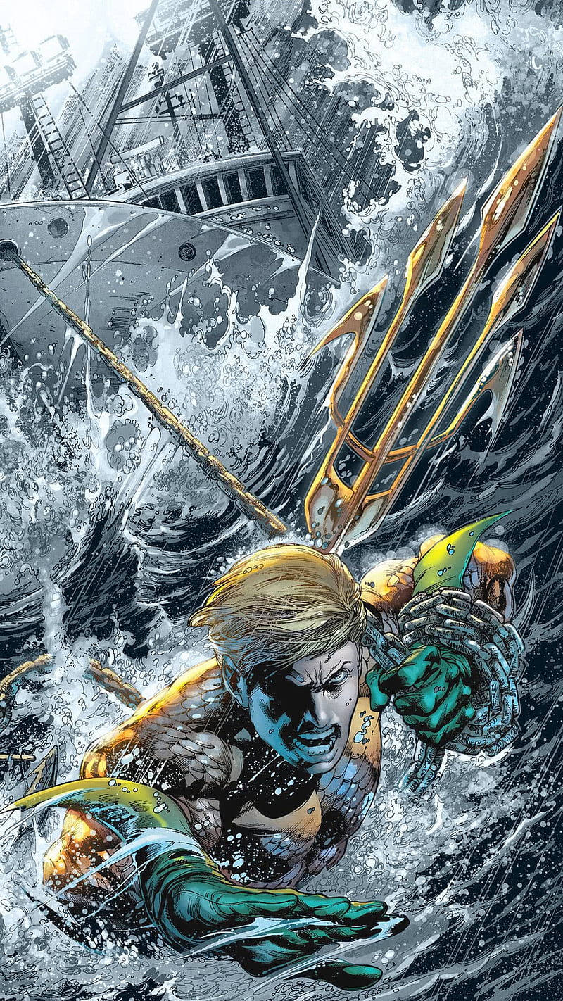 Aquaman i aktion DC Superhelte Comics Tapet Wallpaper