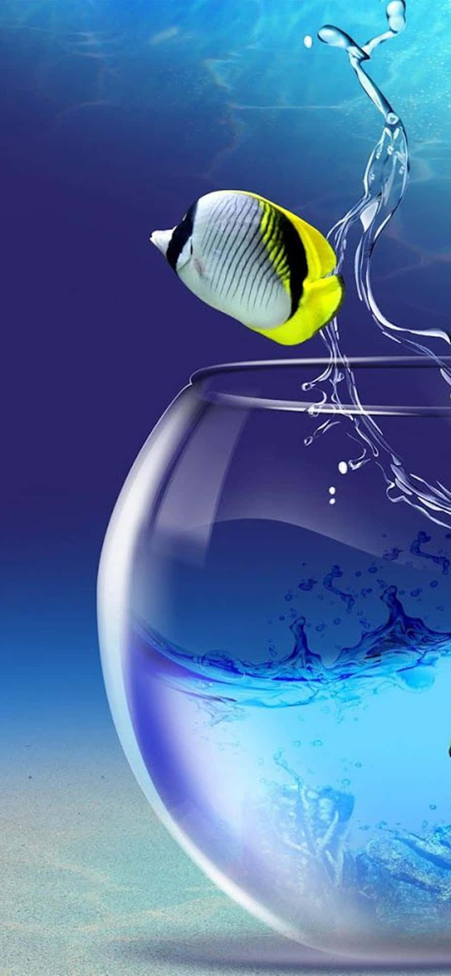 Fisk springer ud af en skål med vand Wallpaper