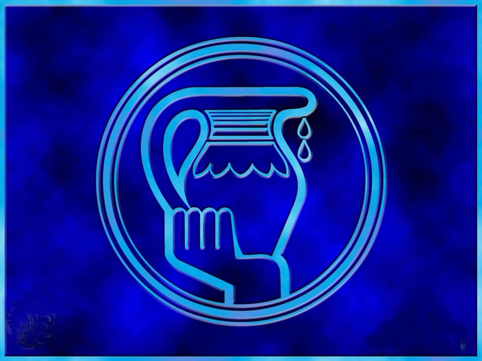 A Blue Background With A Hand Holding A Pitcher