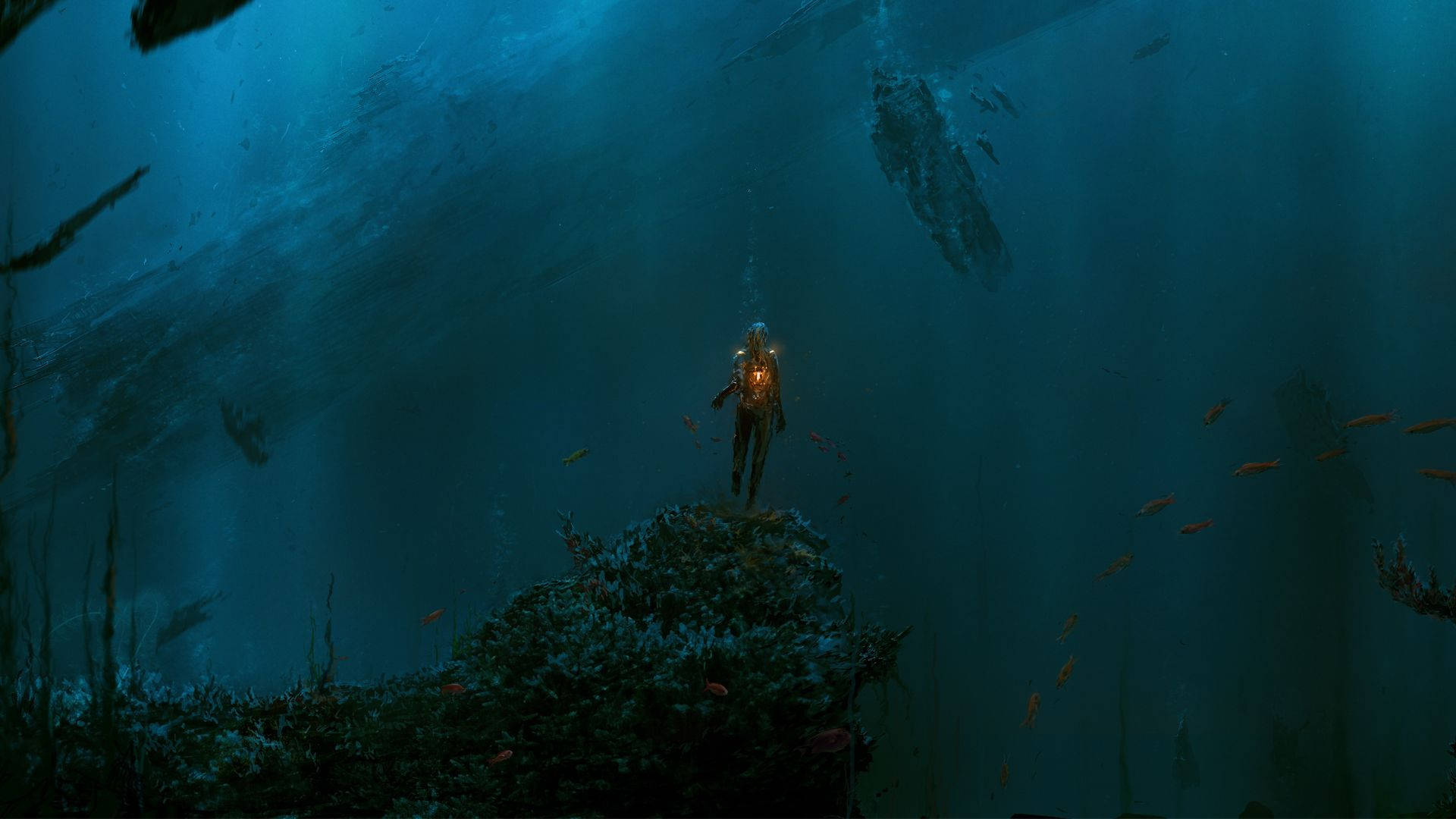 Aquatic Humanoid Underwater Wallpaper