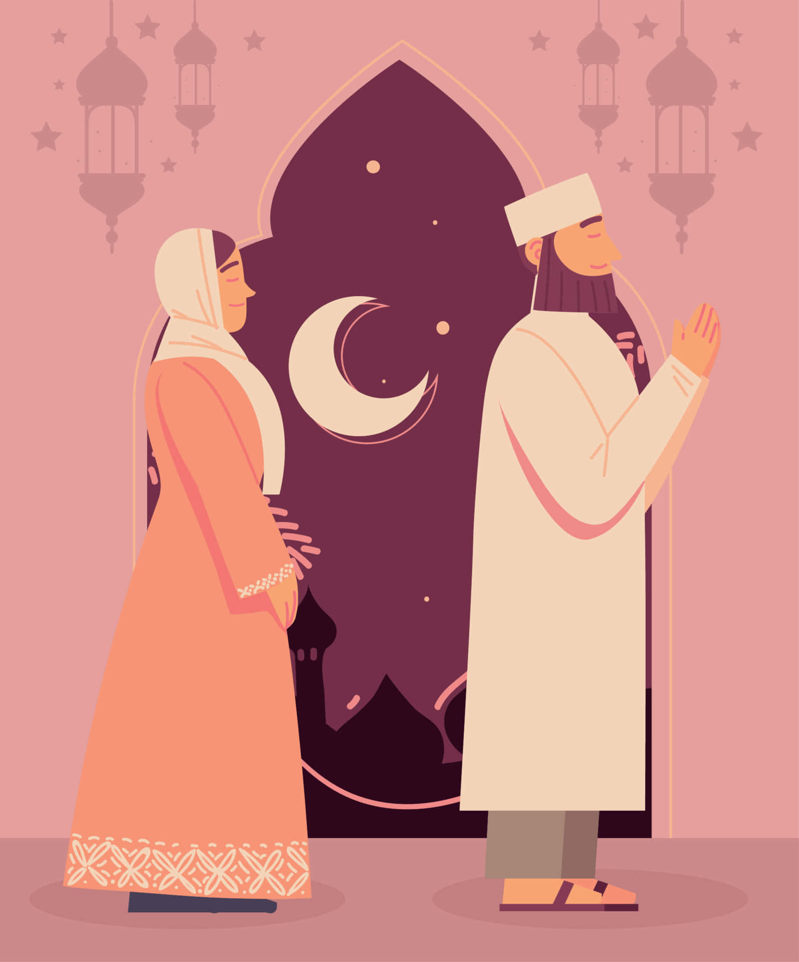 Arab Man And Woman Graphic Art Wallpaper