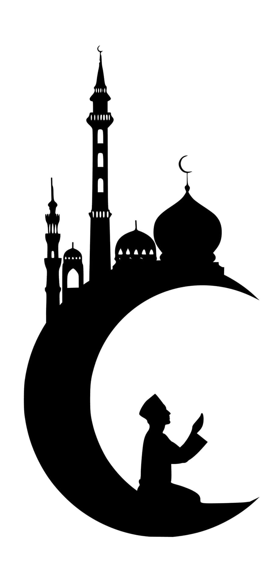 A Silhouette Of A Man Praying In Front Of A Mosque Wallpaper