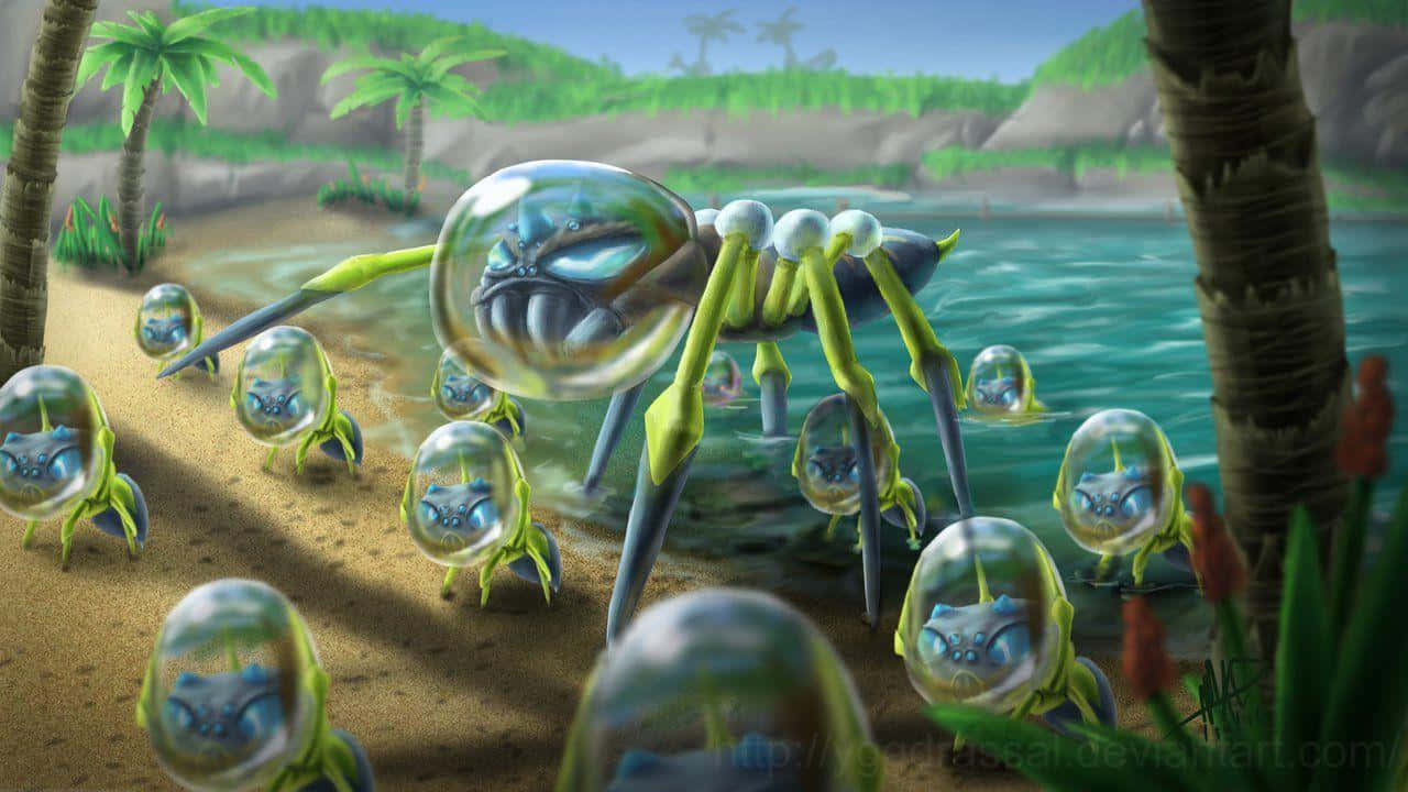 Araquanid And Baby Dewpiders Wallpaper