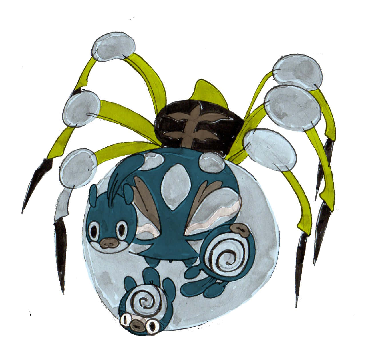 Araquanid With Poliwag Wallpaper