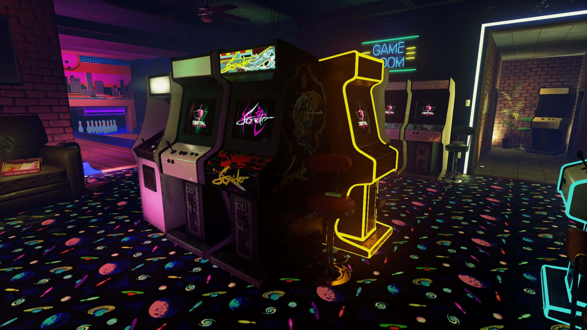 Embracing the Neon Aesthetic of an Arcade Wallpaper