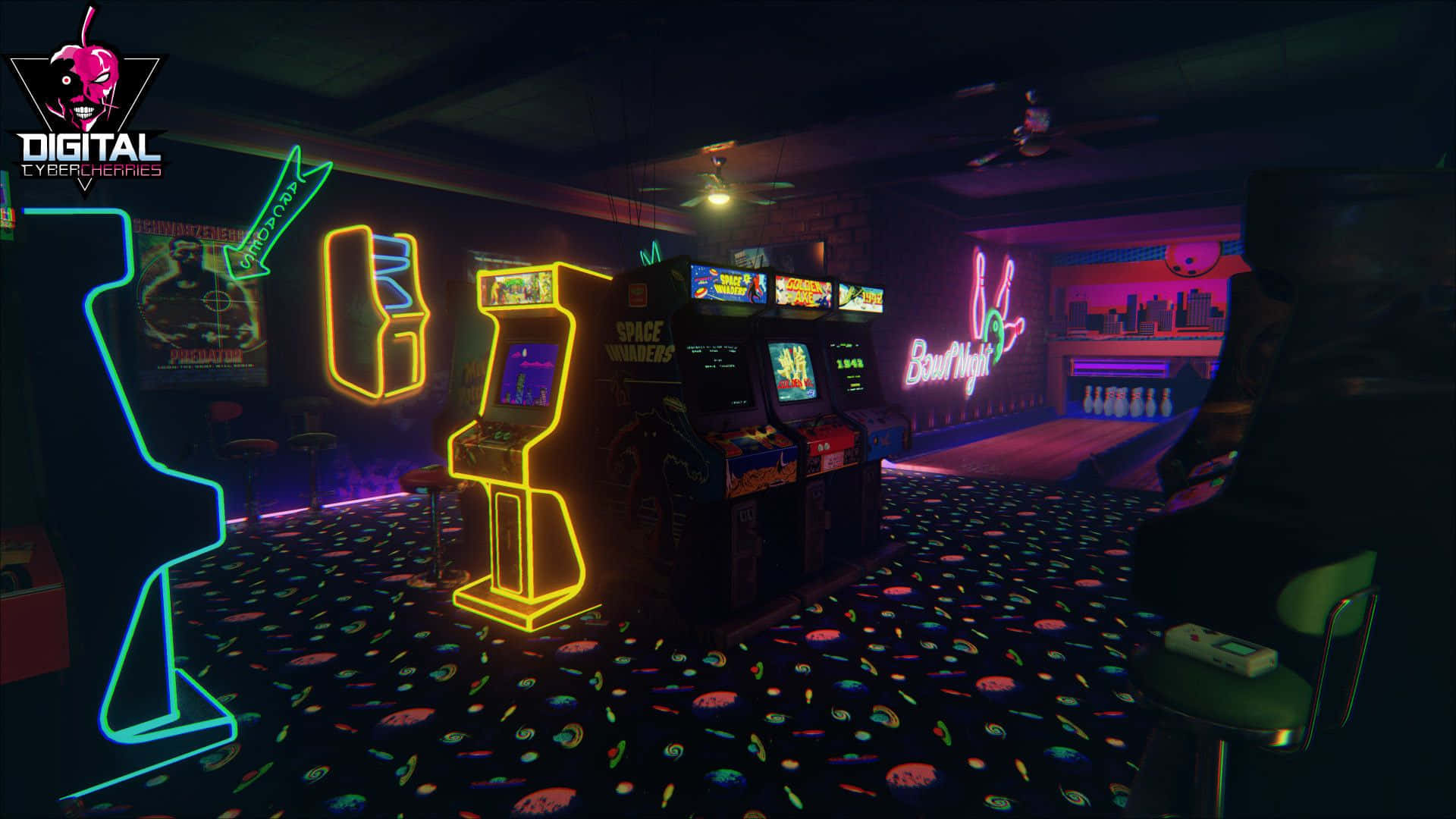 Experience the classic arcade aesthetic with this vibrant wallpaper. Wallpaper