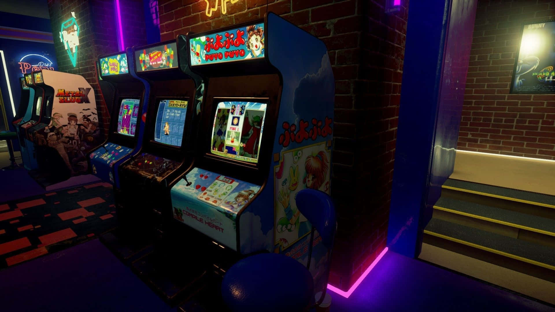 Bright neon lights and vibrant colours of the classic arcade aesthetic Wallpaper