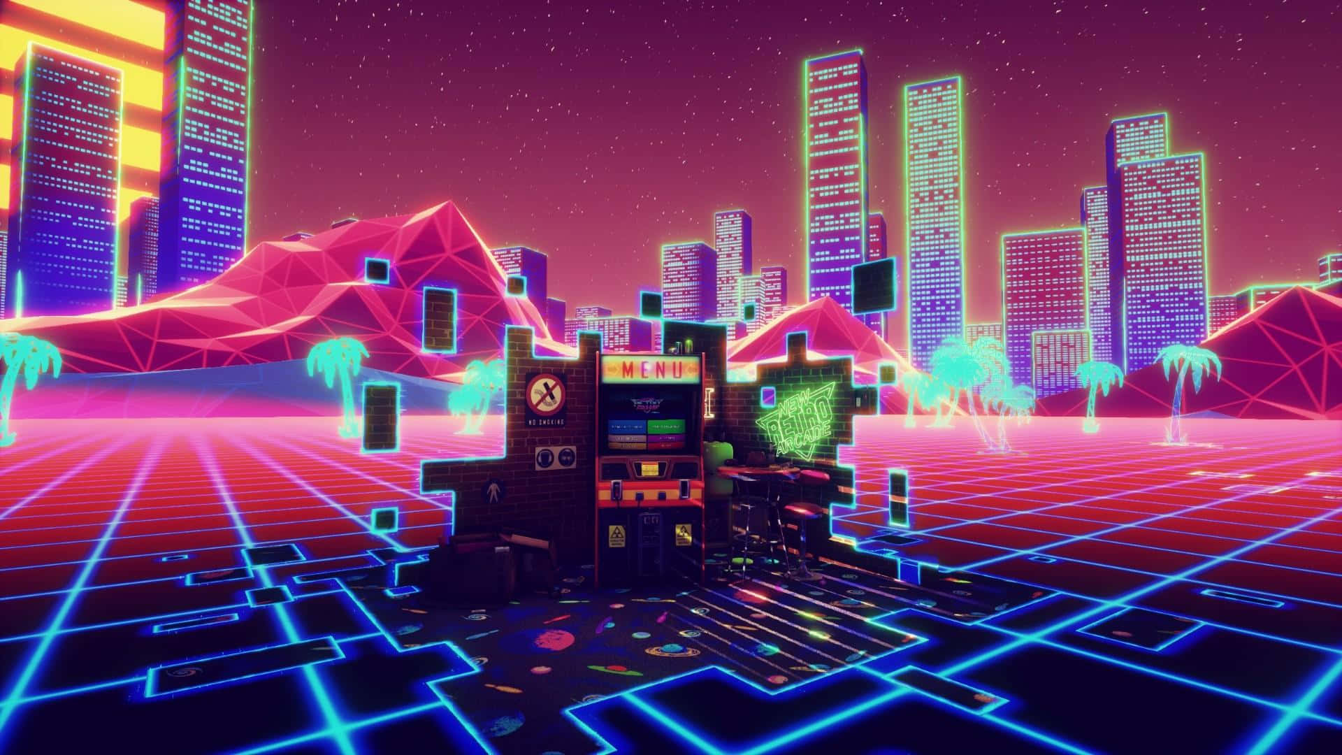 Enjoy a blast from the past in this vibrant arcade aesthetic Wallpaper