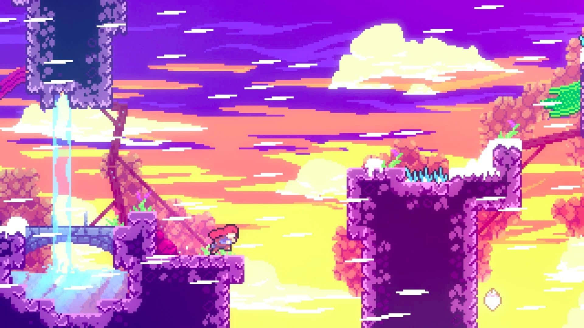 En pixel spil med et farverigt baggrund Wallpaper
