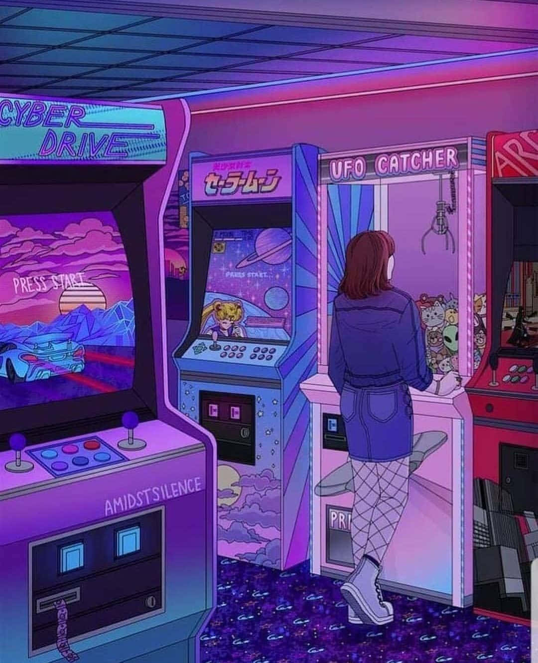 Træd ind i en verden af nostalgi med Arcade Aestetik. Wallpaper