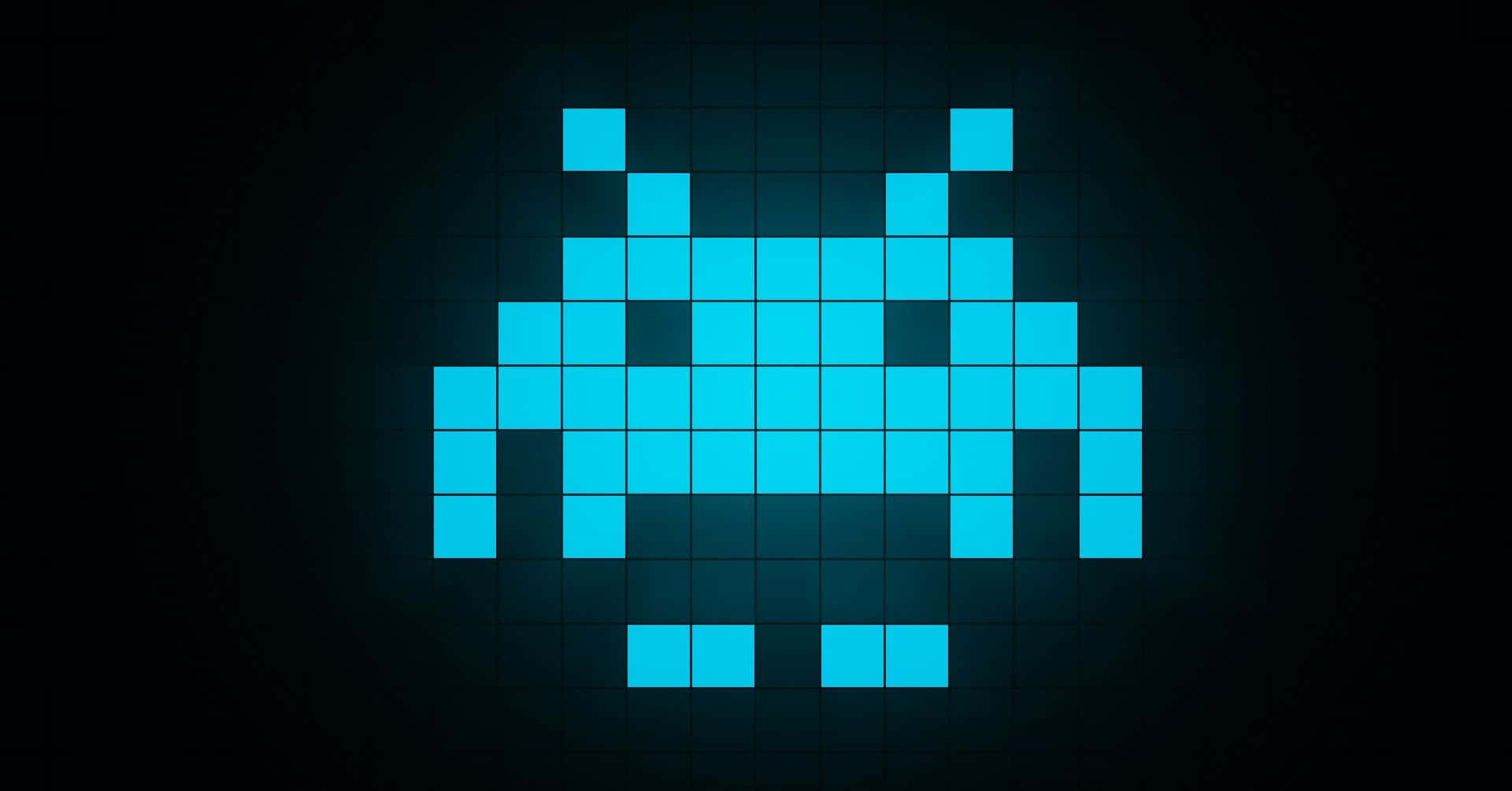 Einblauer Space Invader Auf Schwarzem Hintergrund