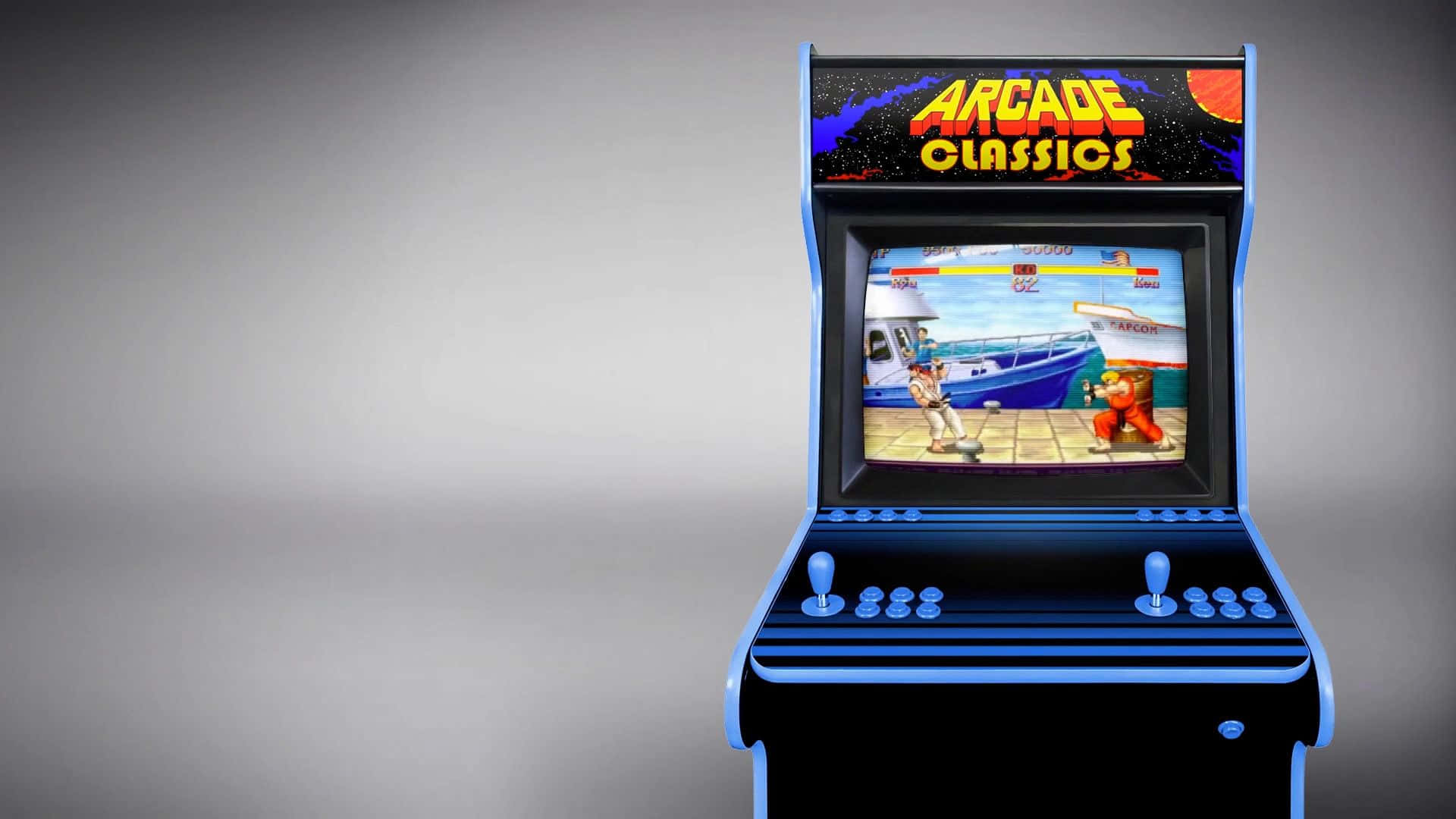 A Video Game Machine With A Blue Screen