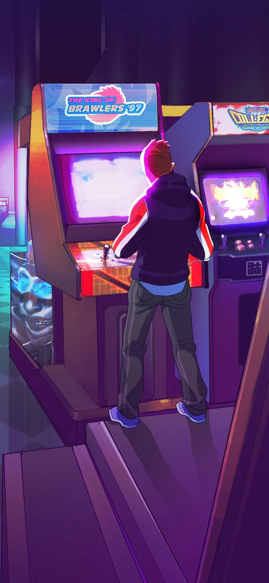 Unhombre Está Jugando A Un Juego De Arcade. Fondo de pantalla