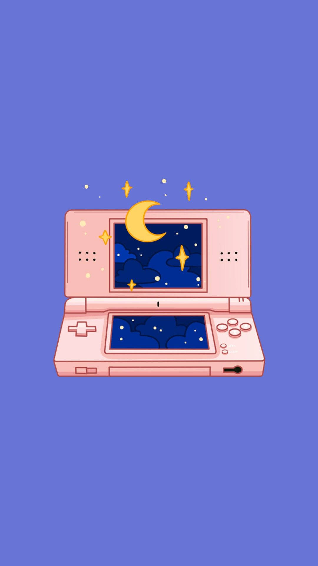 A Pink Nintendo Ds With A Moon And Stars Wallpaper