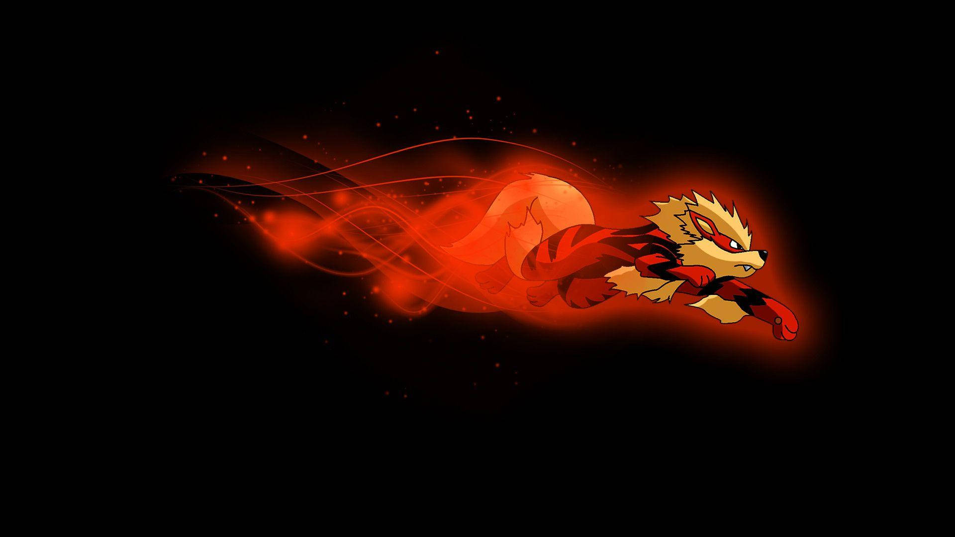 Arcanine Jumping Flaming Red Wallpaper