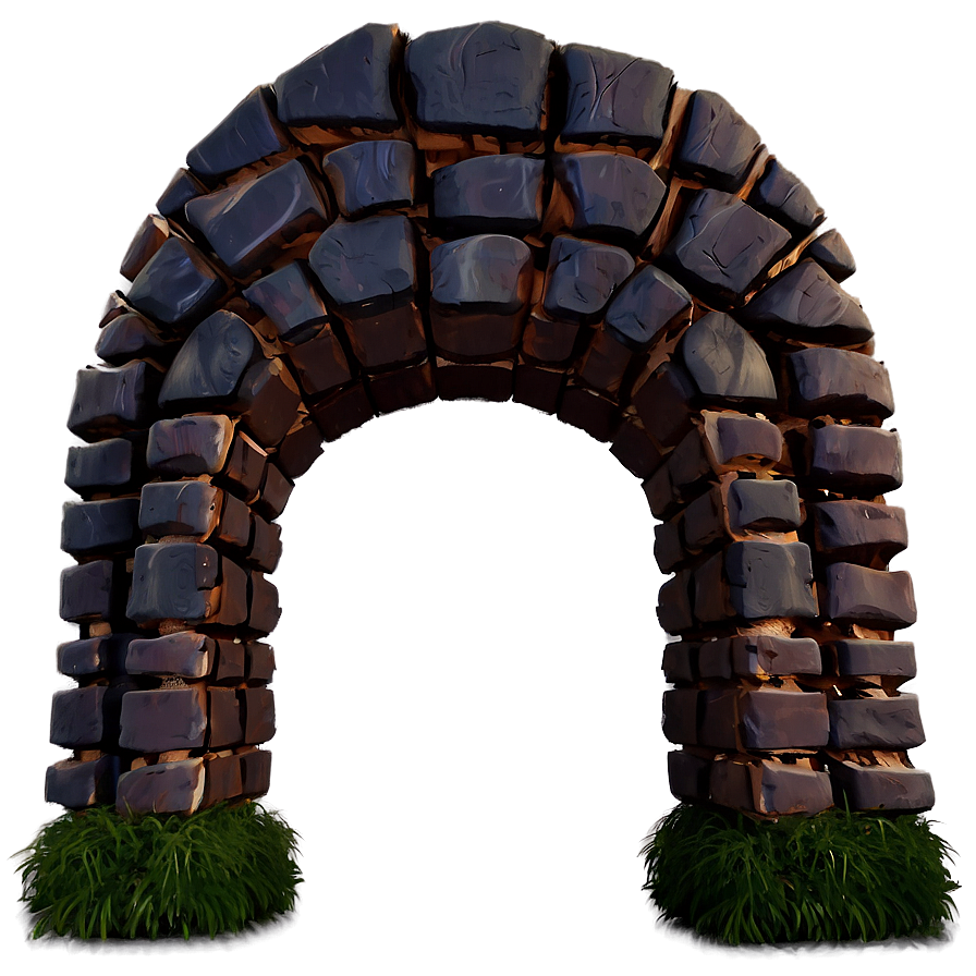 Arch Shape Pattern PNG rtc PNG — A glowing stone archway with mossy bases and warm light highlighting its textured blocks against a dark background.