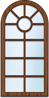 Arched Wooden Window Design PNG