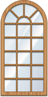 Arched Wooden Window Design PNG