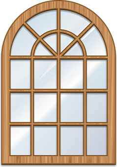 Arched Wooden Window Design PNG