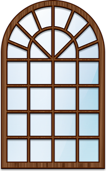 Arched Wooden Window Design PNG