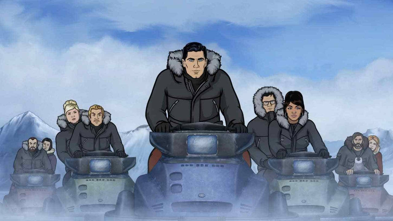 Archer Characters Riding Snowmoblie Wallpaper
