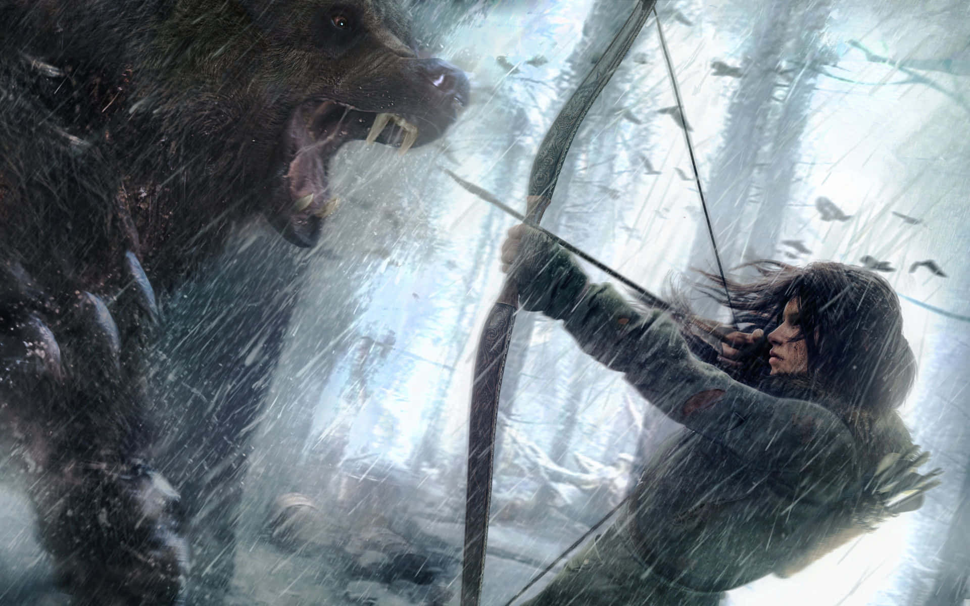 Einefrau Zielt Mit Ihrem Bogen Auf Einen Bären.