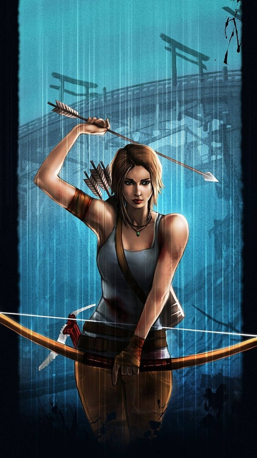 Caption: Lara Croft in Action with her Legendary Archery Skills Wallpaper
