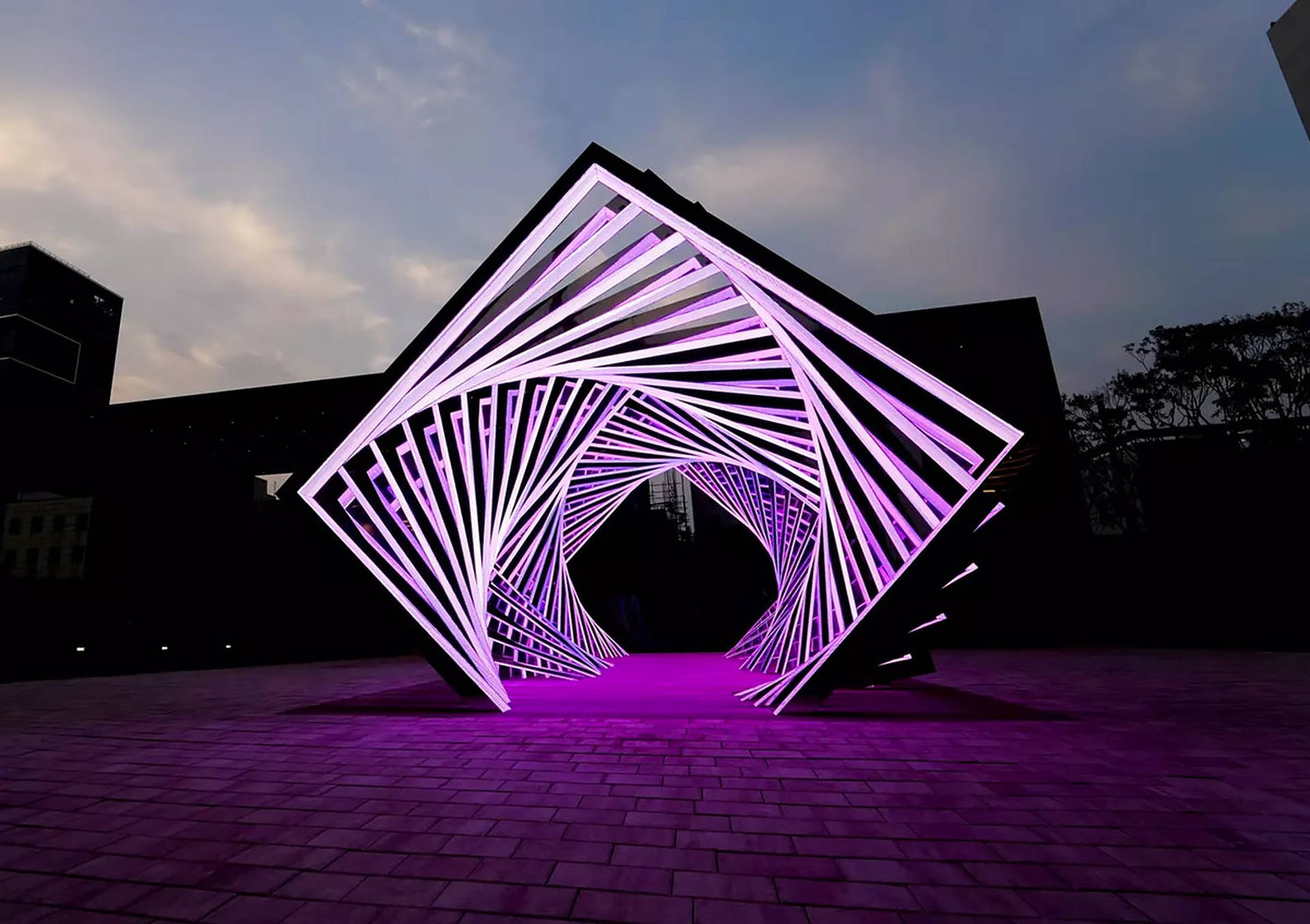 Futuristic LED Light Tunnel Wallpaper