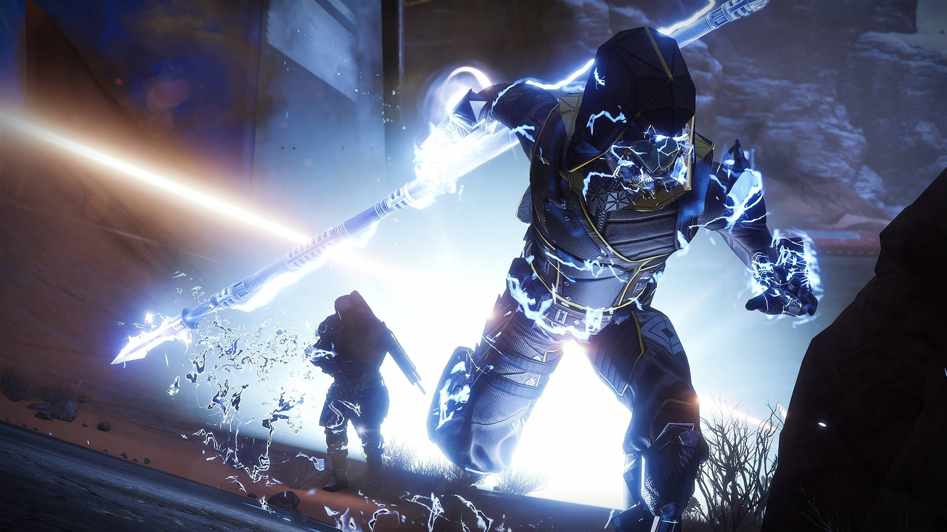 Arcstrider Hunter uses their Arc Staff to dominate in Destiny 2 Wallpaper