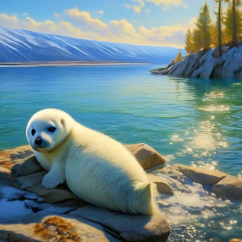 Arctic Harp Seal Pup Resting Wallpaper