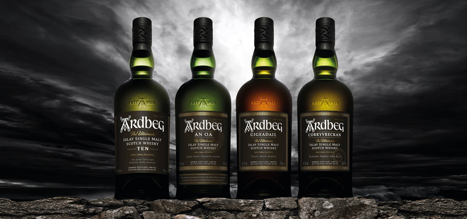 Ardbeg Whisky Collections At Stormy Weather Wallpaper