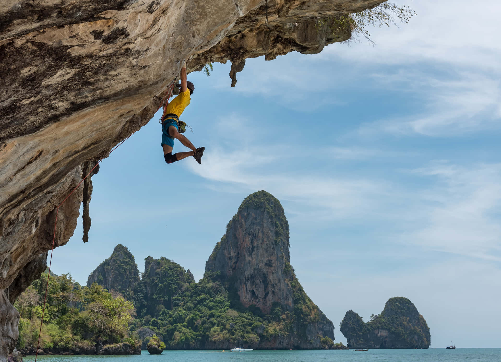 Adventurous Free Climbing on an Arduous Route Wallpaper